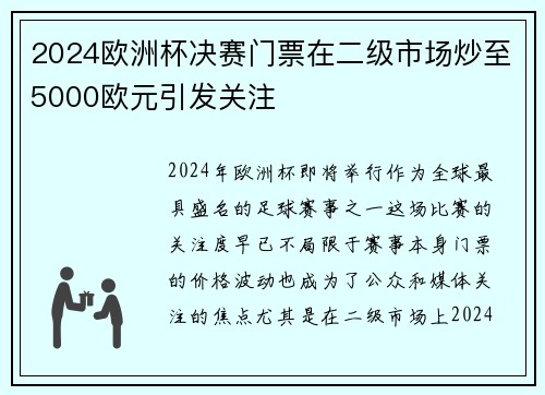 2024欧洲杯决赛门票在二级市场炒至5000欧元引发关注